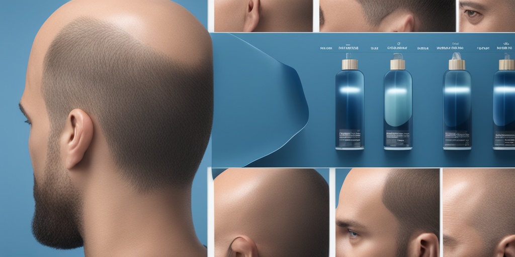 Split-screen image illustrating the causes of baldness in men with healthy and affected scalps on a subtle blue background.