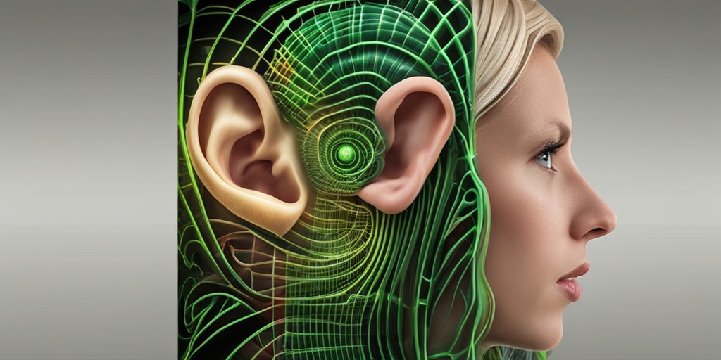 Split-screen image of healthy and infected inner ear with subtle green background highlighting causes and risk factors of Labyrinthitis.