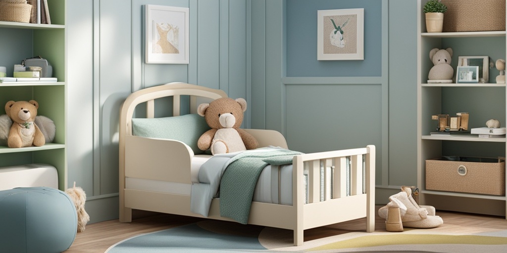 Toddler plays safely in a room with safety gates, outlet covers, and a secure bookshelf, surrounded by soft toys.