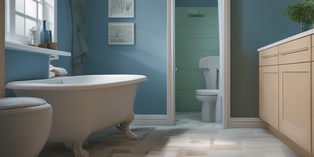 Worried teenager sitting in bathroom with toilet and scattered toilet paper rolls on floor.