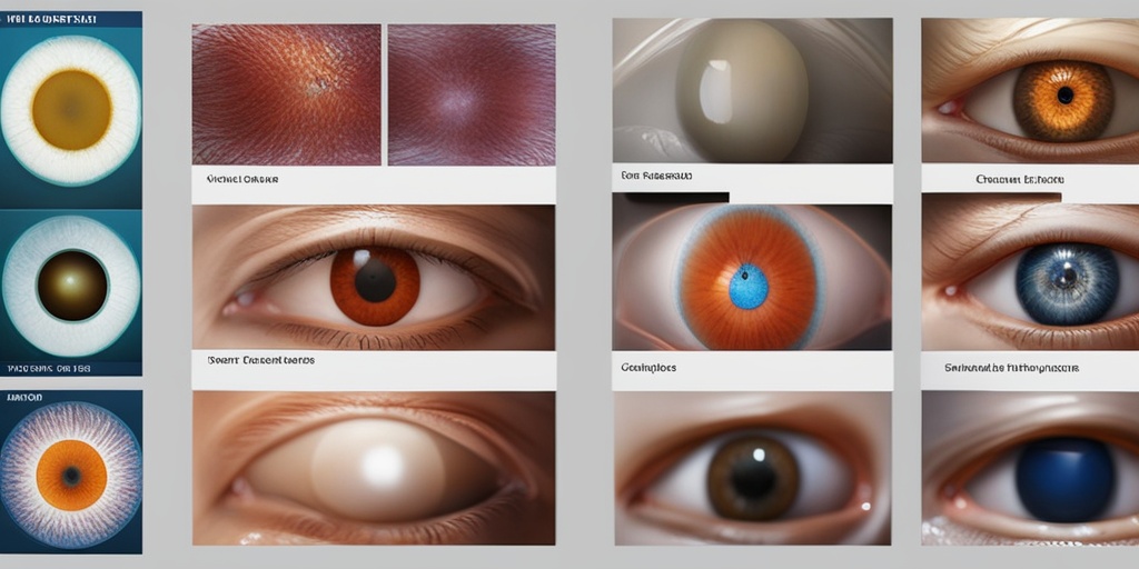 3D illustration of different types of Noninfectious Uveitis with diagrams and charts on a blue background.