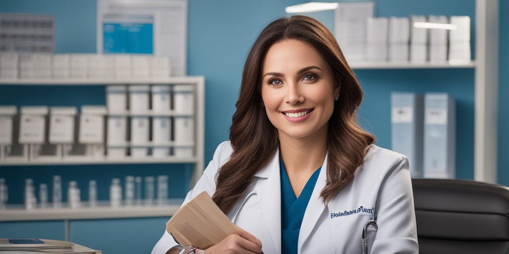 A determined woman in her 30s sits in a doctor's office, surrounded by medical equipment and educational materials, emphasizing the importance of Women's Health.