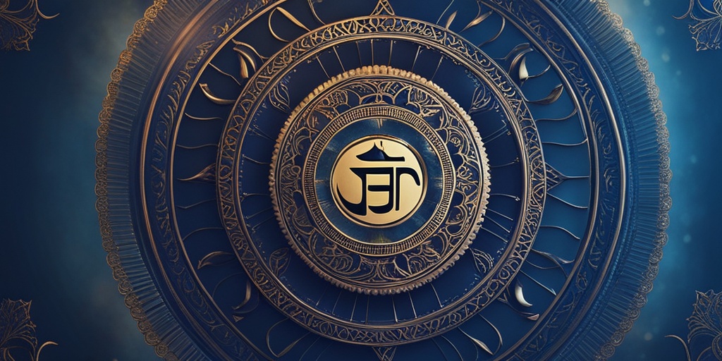 Ancient Indian scriptures and symbols in a peaceful environment with a subtle blue background.