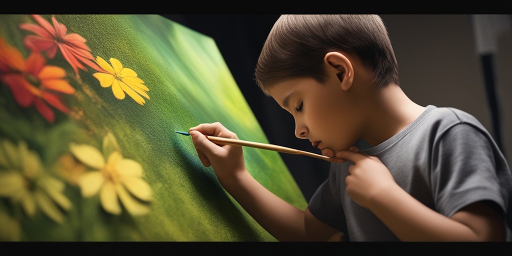 Child engaging in creative activity, such as painting, with calming background, conveying therapeutic benefits of art therapy for Bipolar Disorder.