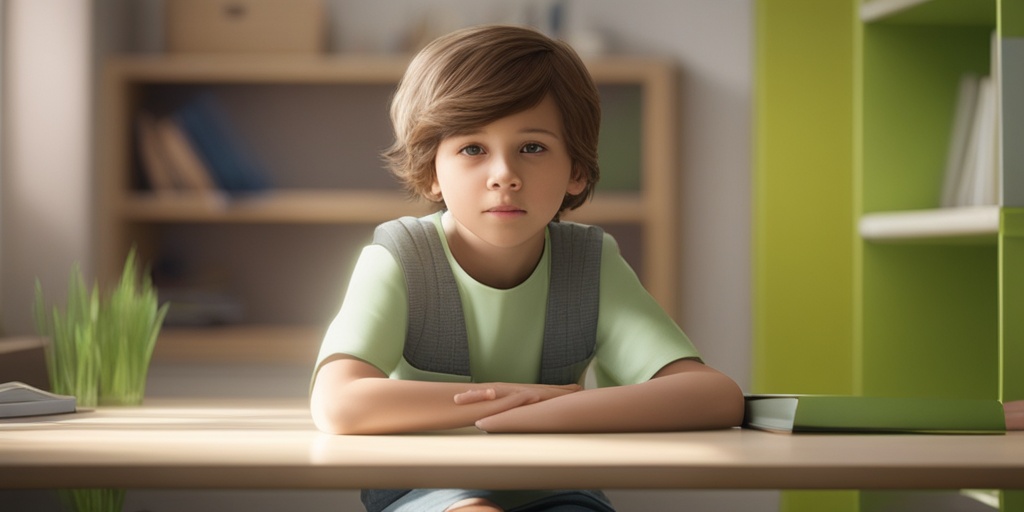 Child sitting in therapist's office, surrounded by calming colors, conveying hope and determination for Bipolar Disorder treatment.