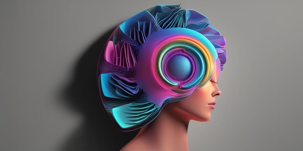 Circular composition illustrating different types of migraines, each with distinct color palette.