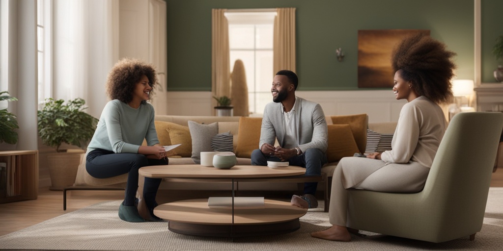 Diverse group of people gathered in living room, holding Advance Directives, conveying responsibility and preparedness.