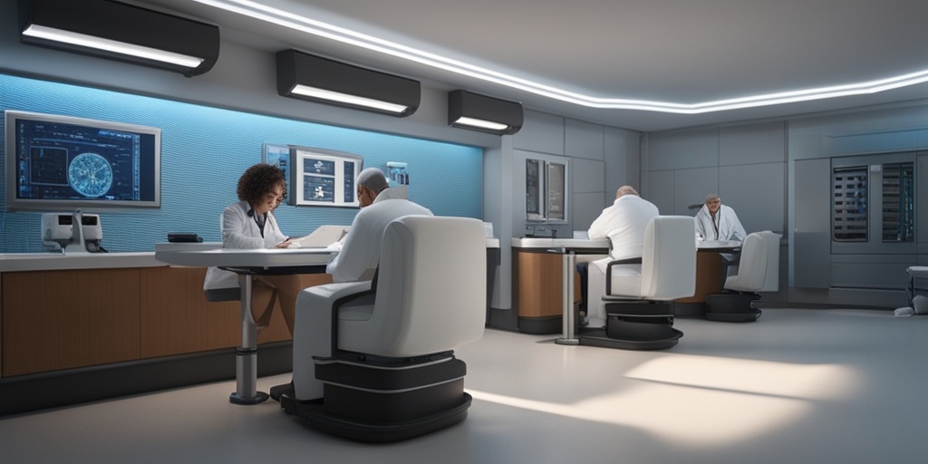 Doctor diagnosing patient with Viral Gastroenteritis, taking stool sample and examining under microscope.