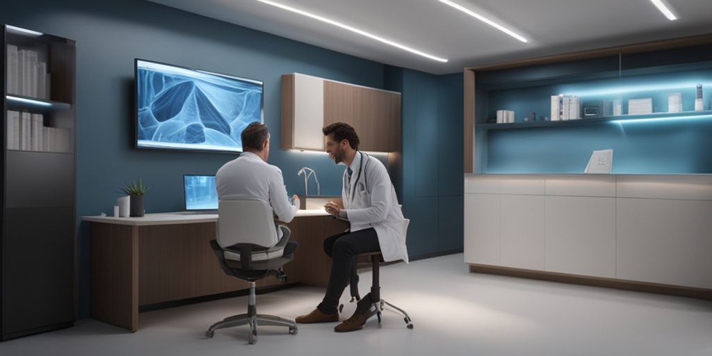 Doctor examines patient's bug bite in a modern medical office