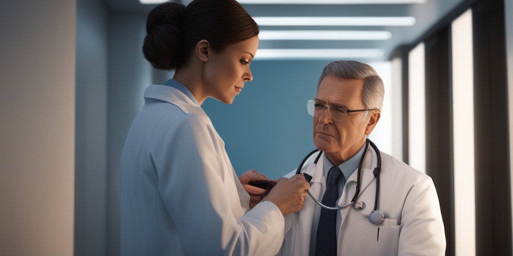 Doctor examining a patient with shingles, using a magnifying glass to examine the rash, with a 3D render of the virus in the corner.