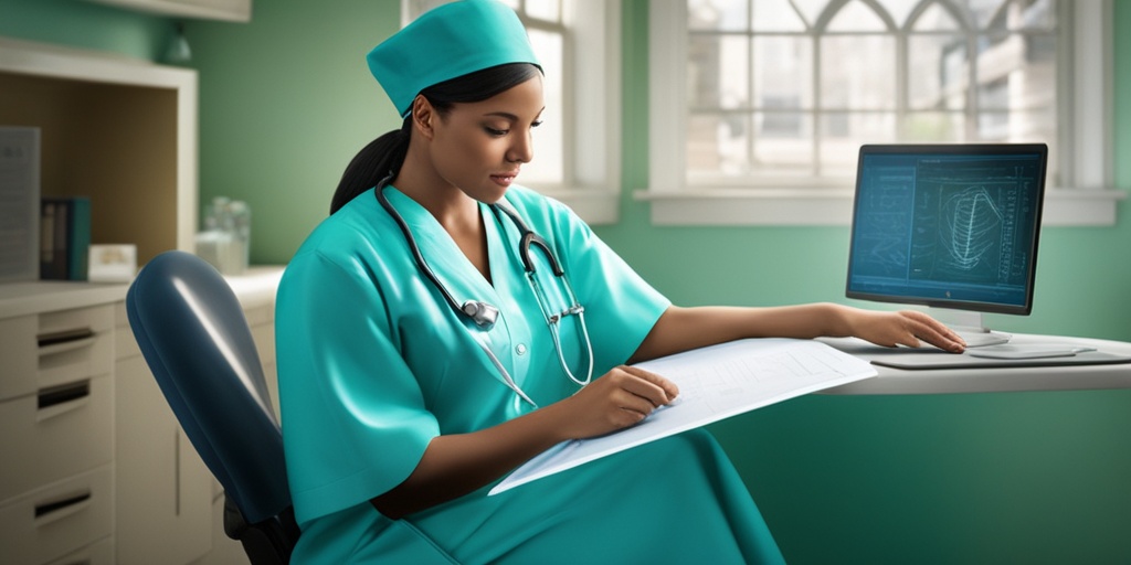 Doctor examining patient's hands and feet for Arachnodactyly diagnosis in a calming blue-green setting.