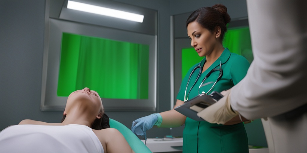 Doctor examining patient's pelvic area during routine check-up for early endometrial cancer diagnosis