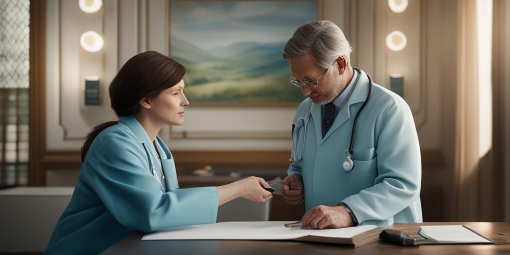 Doctor gently examining a patient with Lichen Sclerosus, showcasing a calm and professional interaction.