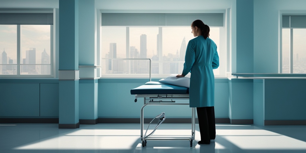 Doctor reviewing patient's medical chart in a hospital setting, conveying professionalism and care.