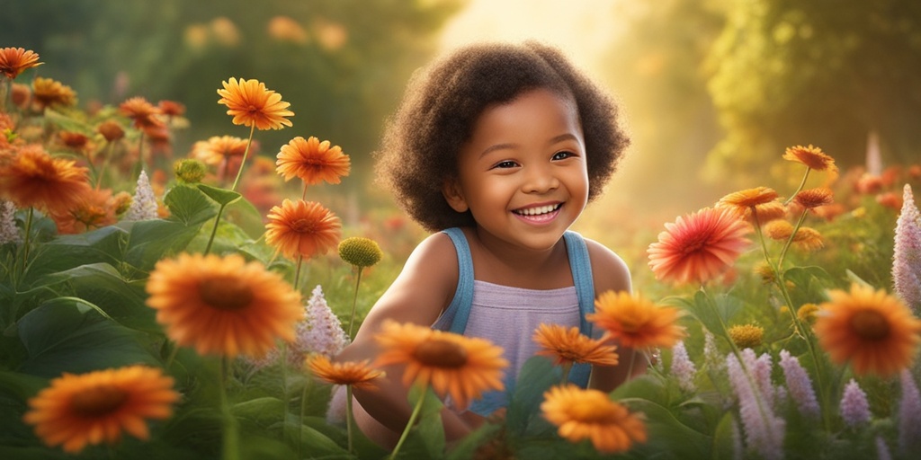 Happy child plays outside surrounded by blooming flowers, highlighting benefits of immunizations.