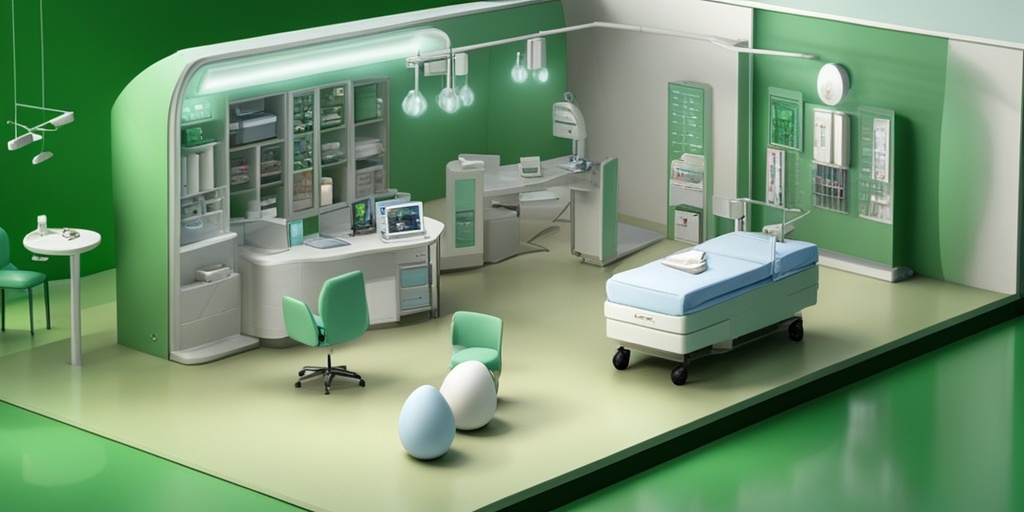 Healthcare professional consulting with patient surrounded by medical equipment against calming green background.