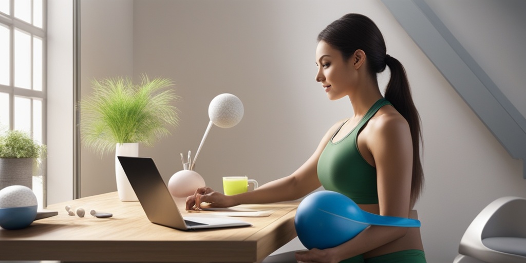 Person creating a heart-healthy exercise routine at a desk with fitness equipment and calming colors.