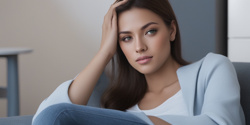 Person experiencing symptoms of acute kidney failure, such as nausea and fatigue, sitting on a couch with a trash can nearby.