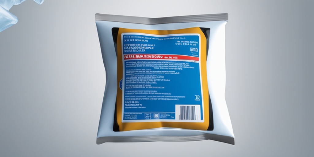 Person reads warning label on ice pack against blue background, emphasizing safe usage precautions.