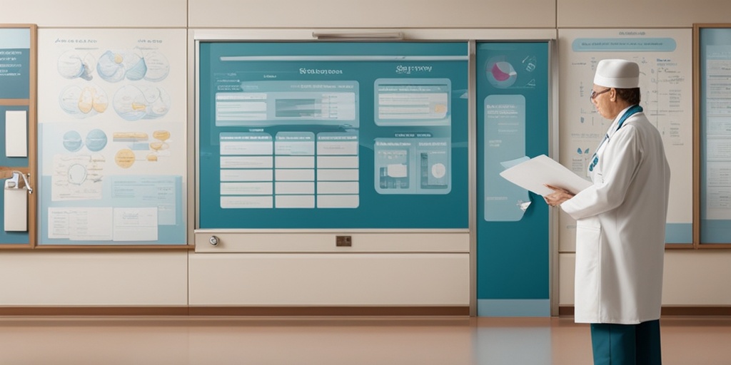 Person standing in front of hospital whiteboard, doctor explaining thyroid cancer treatment options, surrounded by medical equipment.