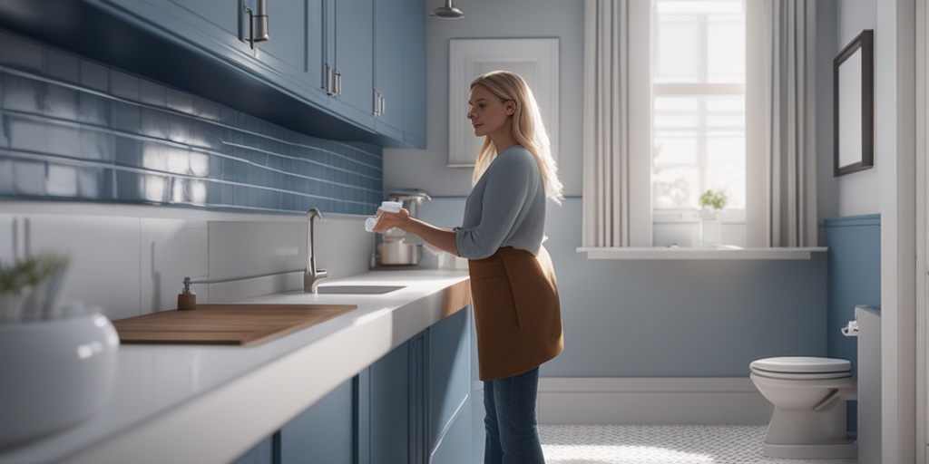 Person washing hands with soap and water to prevent Viral Gastroenteritis in a clean kitchen.