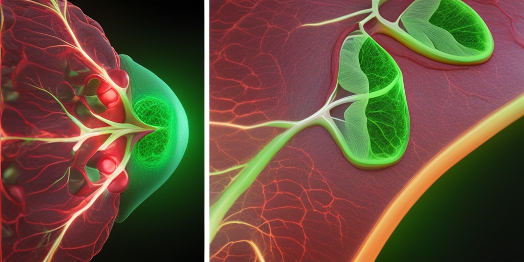 Split-screen comparison of healthy heart and one affected by endocarditis, highlighting infected areas.