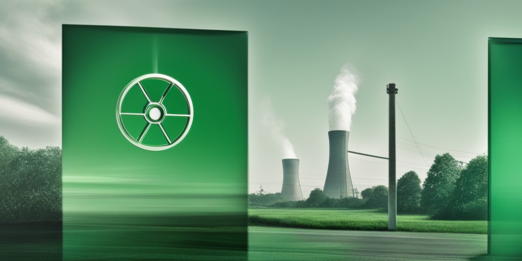 Split-screen image of person working with radioactive materials and a nuclear power plant, highlighting risk factors.