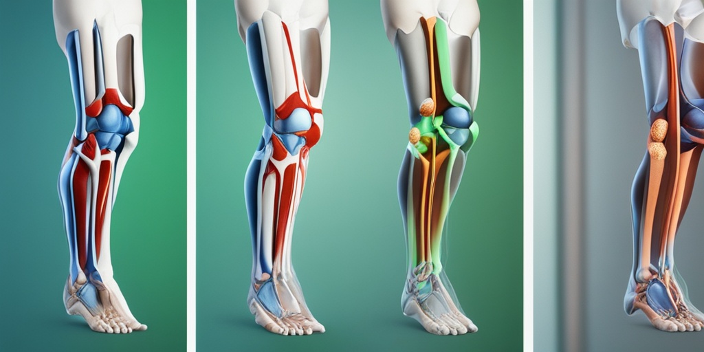 Split-screen image showcasing different types of arthritis with X-rays, medical illustrations, and 3D models on a calming green background.