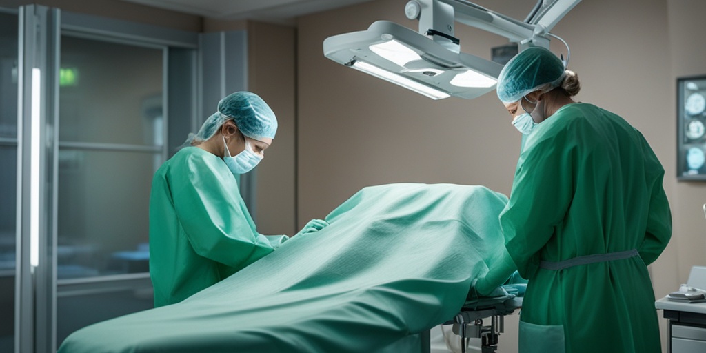 Surgical team performing procedure for Upper Limb Spasticity in an operating room with subtle green background.