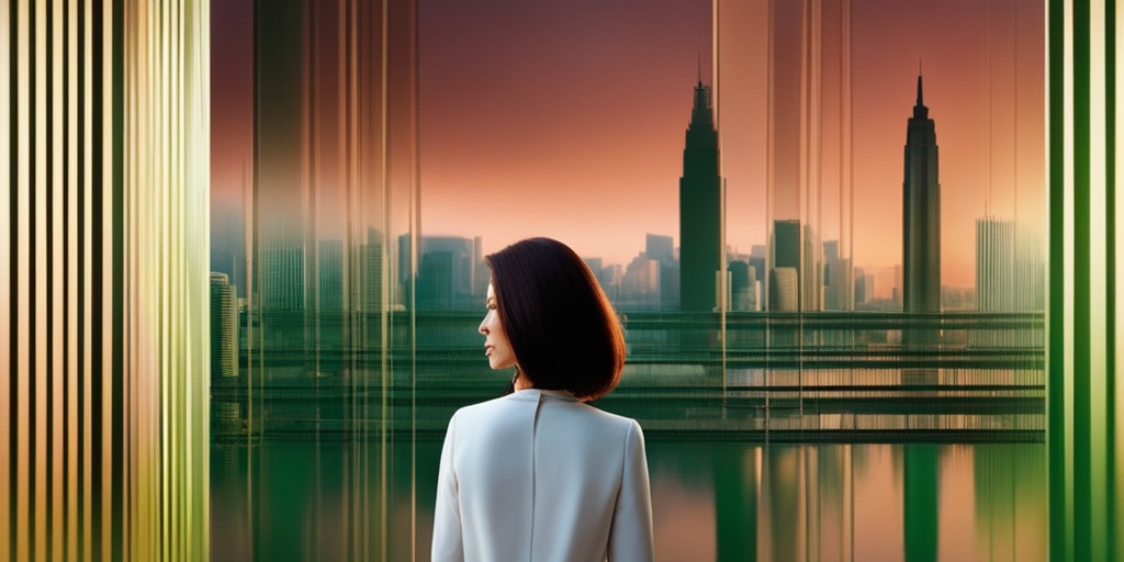 Woman in her 50s standing in front of a blurred cityscape at sunset, conveying frustration and discomfort.