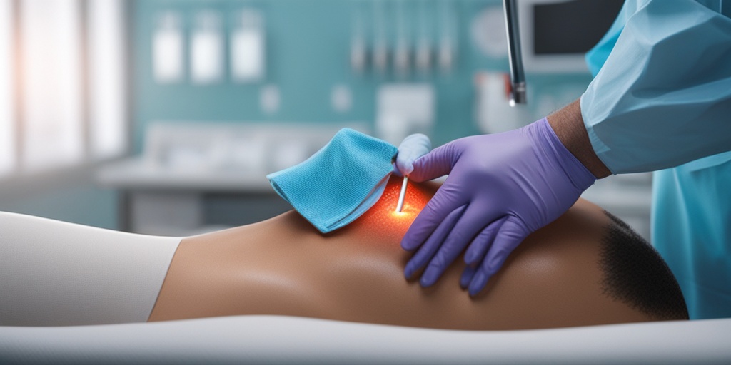 Close-up shot of healthcare provider performing lumbar puncture to diagnose Cryptococcic Meningitis.