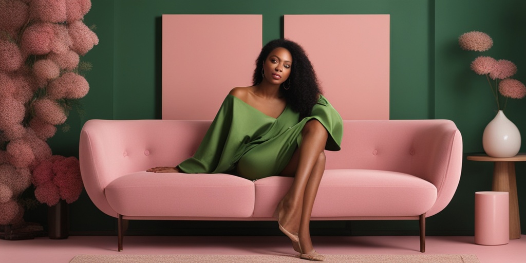 Empowered woman sitting on a couch surrounded by abstract flowers and leaves, addressing sexual dysfunction.