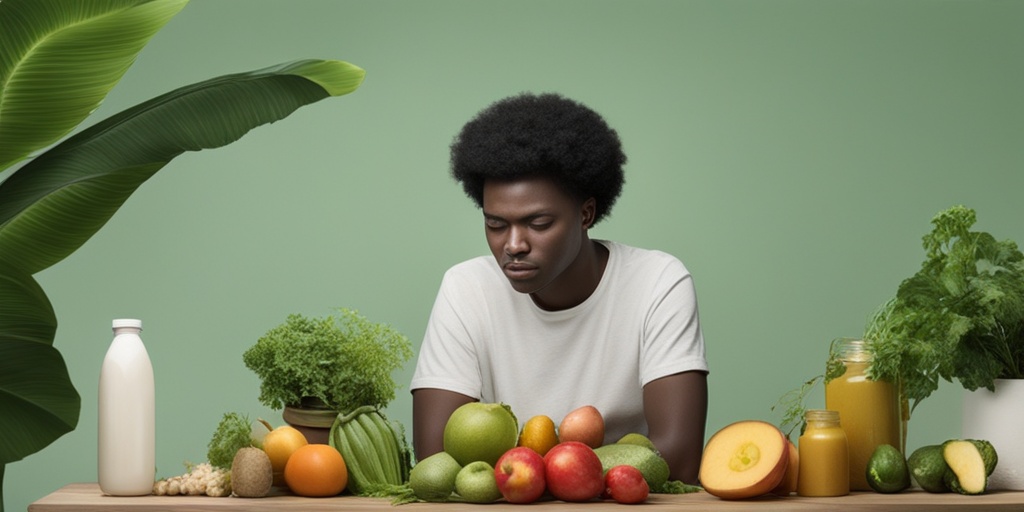 A fatigued person illuminated by green, surrounded by wilted plants, emphasizes the consequences of potassium deficiency..png