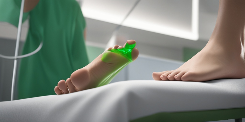 A podiatrist examines a patient's foot with a digital tablet, emphasizing the importance of accurate diagnosis in a calming environment.  .png