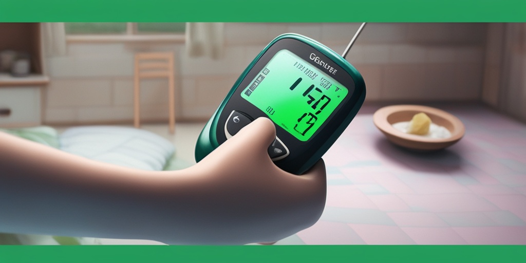 A teenager holds a glucose meter showing high blood sugar, surrounded by blurred images representing fatigue and thirst.  .png