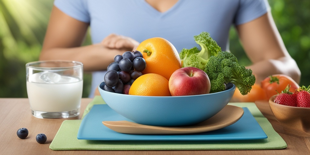 A vibrant scene of healthy eating and outdoor exercise promotes preventive measures against kidney stones in a hopeful atmosphere.  .png