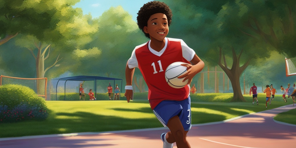 An African American teen plays basketball with friends, confidently managing diabetes with a glucose monitor, embodying empowerment and joy.  .png