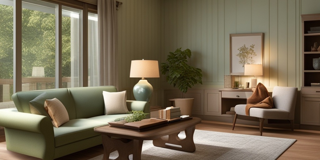 A caregiver reads to an elderly patient in a warm living room adorned with family photos and soft lighting.  .png