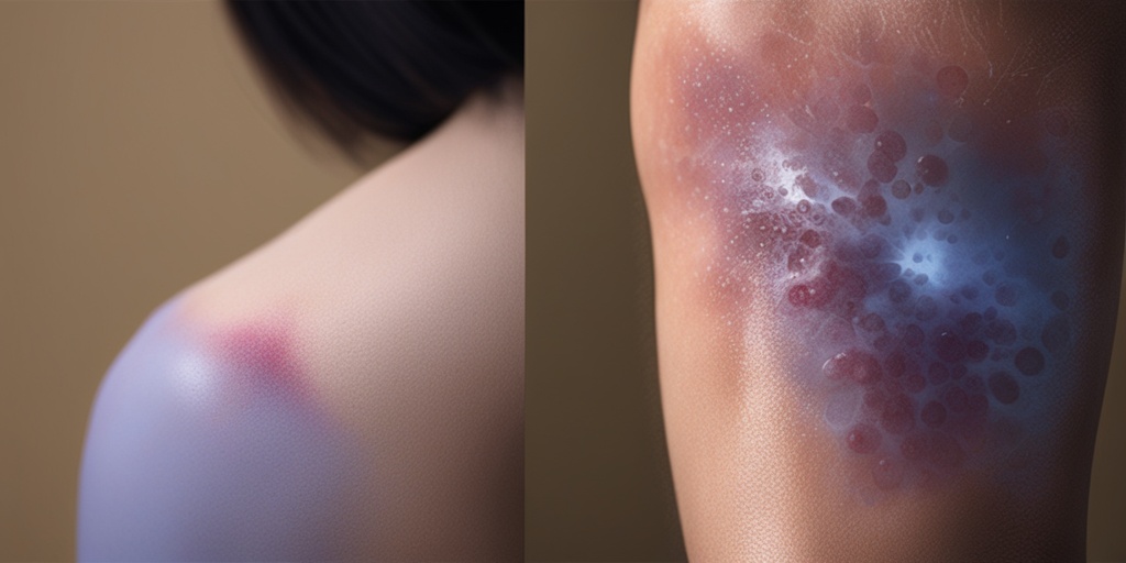 A close-up of a patient's arm reveals purpura spots, as a doctor examines the skin in a clinical setting..png