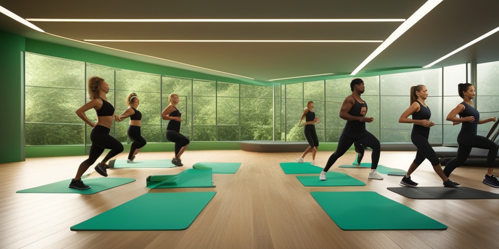 A diverse group demonstrating lung pumping exercises in a fitness studio, set against a calming green hue.  .png