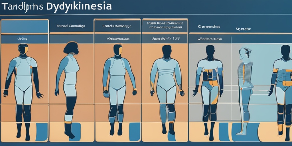 A diverse group displays various Tardive Dyskinesia symptoms in a clinical setting, emphasizing compassion and education.  .png