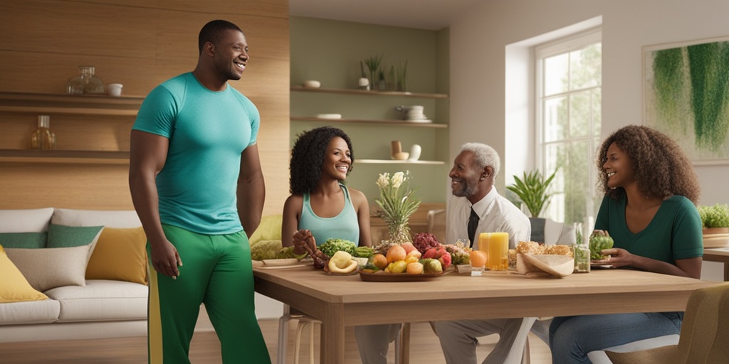 A diverse group engaged in healthy activities, symbolizing lifestyle choices that prevent fibrous plaques, set against a soothing green backdrop.  .png