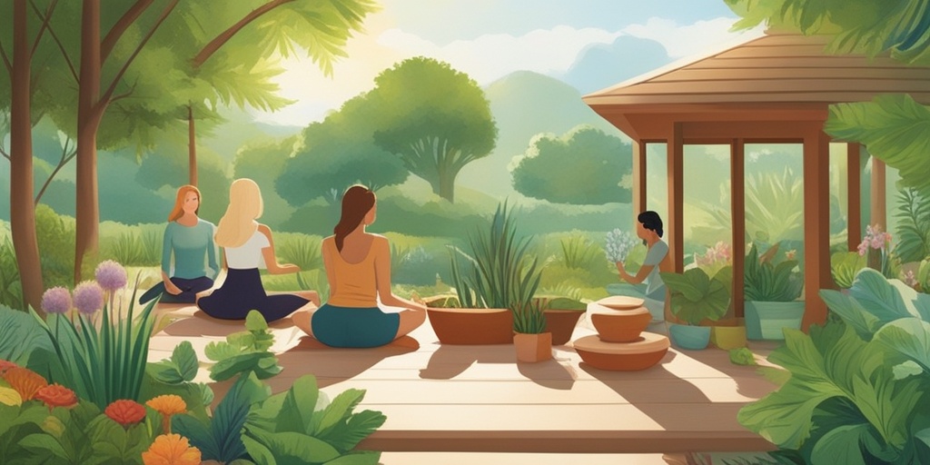 A diverse group enjoying wellness activities like yoga and meditation in a lush garden, highlighting the benefits of naturopathic medicine.  .png