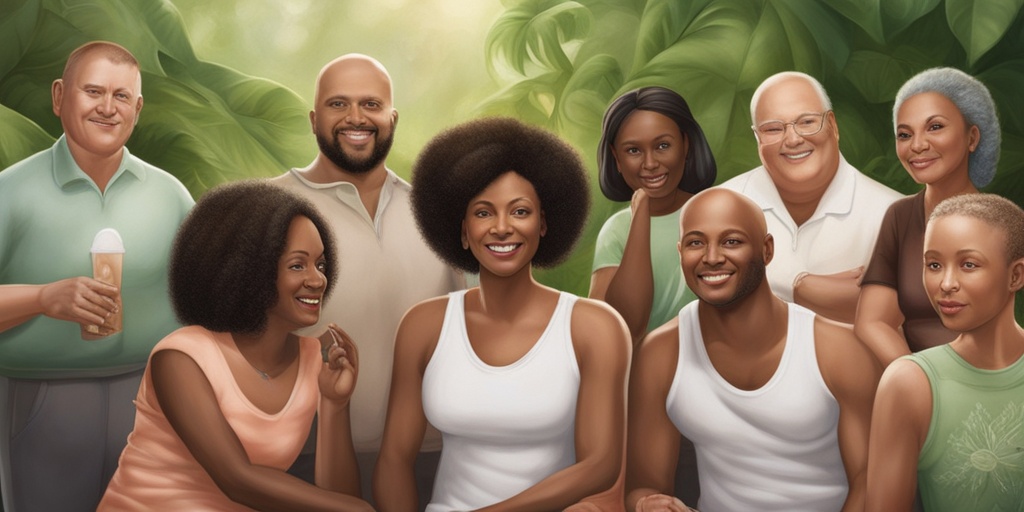 A diverse group of individuals engages in wellness activities, symbolizing hope and healing in a supportive environment.  .png