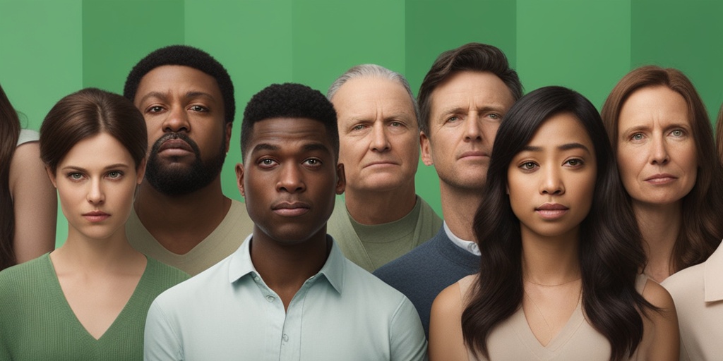 A diverse group shows various IBS symptoms, capturing their expressions of concern against a soft green and creamy white backdrop.  .png