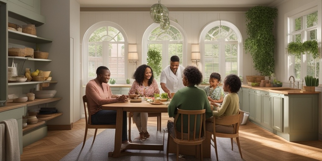 A family discusses health history around a table, emphasizing awareness of genetic and environmental risk factors for Primary Immunodeficiency.  .png