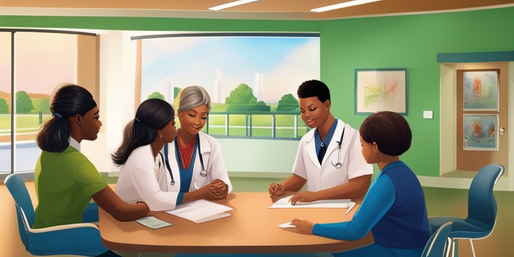 A healthcare professional educating a diverse group about joint health, using charts in a community center, promoting prevention and awareness.  .png