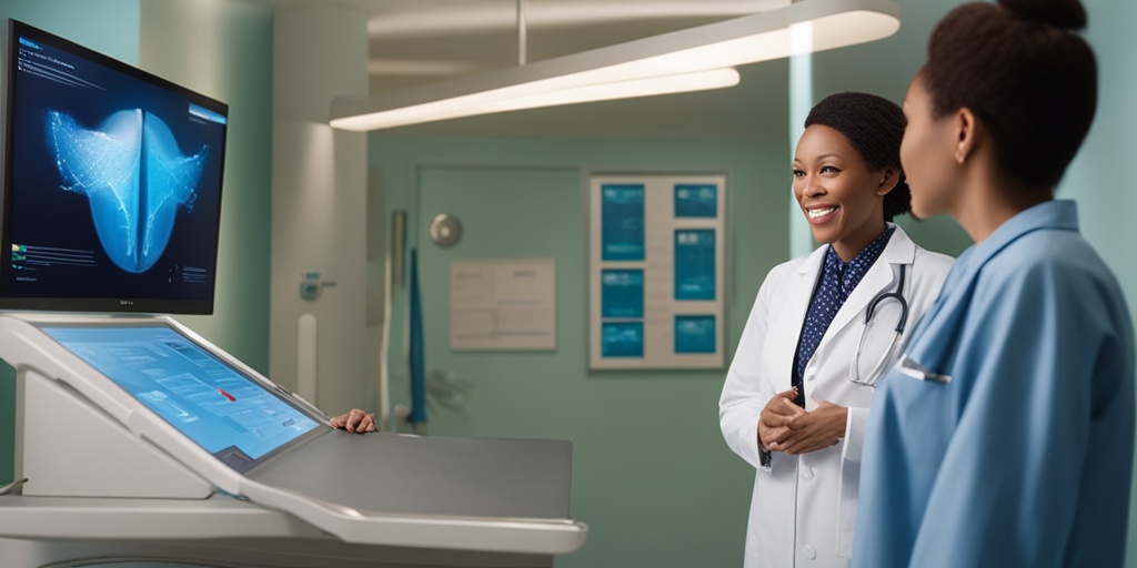 A healthcare professional explains abnormal Pap test results to a patient using a digital screen in a modern clinic.  .png