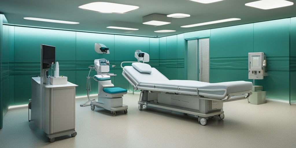 A modern Ebola treatment facility with healthcare professionals providing care, emphasizing advanced medical equipment and a clean, clinical environment..png