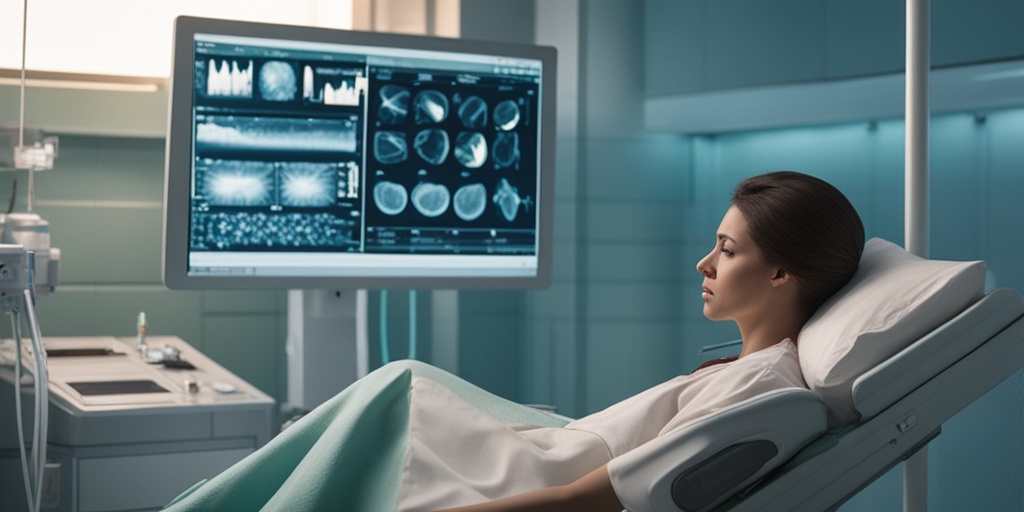 A patient in discomfort, surrounded by medical equipment, highlighting symptoms of small bowel obstruction in a clinical setting.  .png